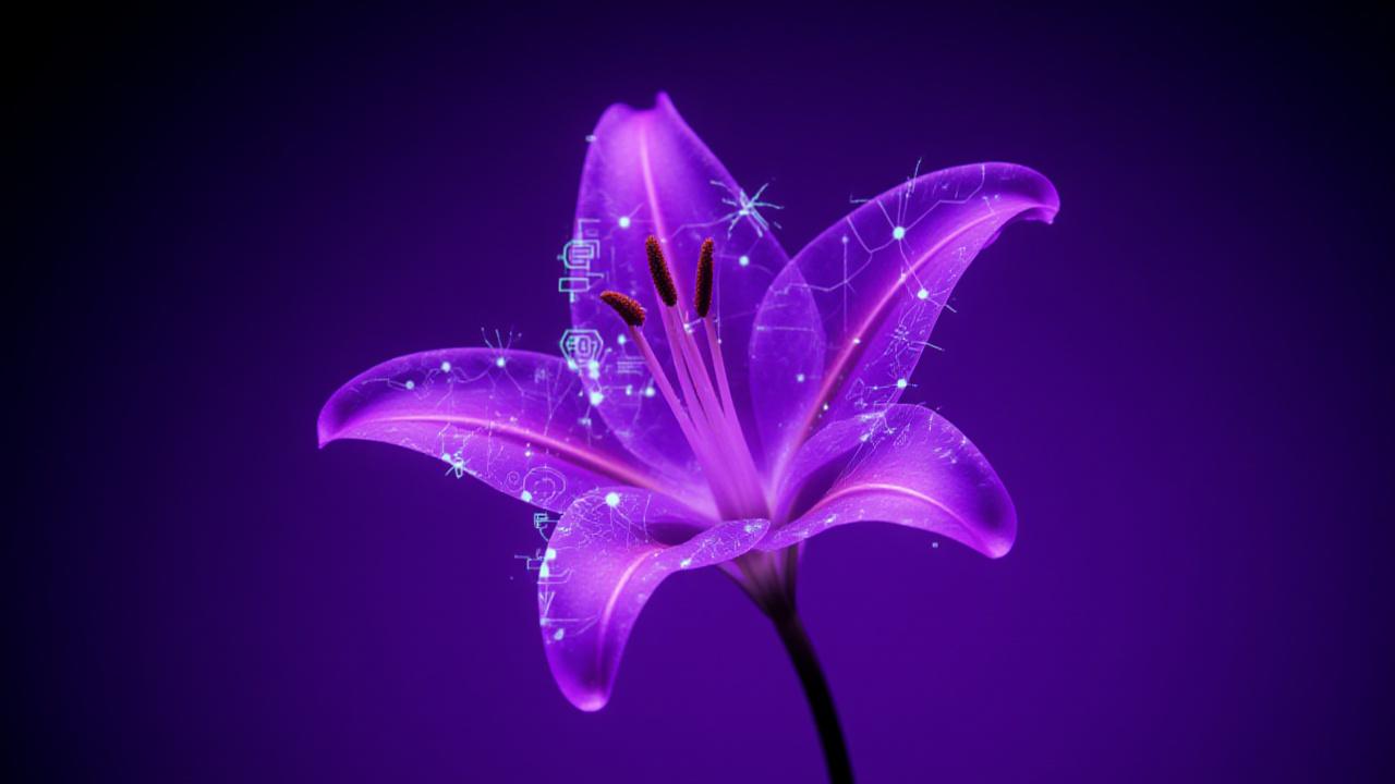 Abstract neural network overlaying organic floral patterns